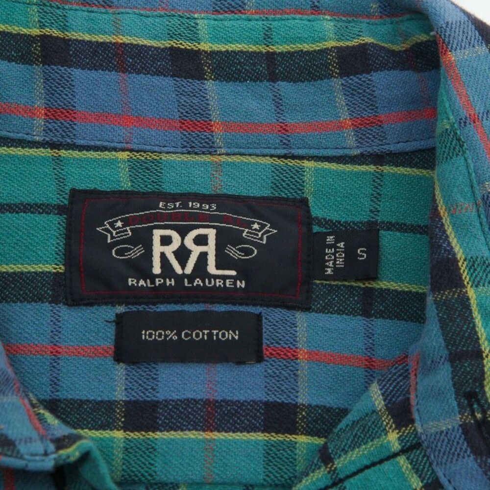 RRL Double Ralph Lauren Cotton Green/Blue Multi Plaid Button Down Shirt, Small - Picture 4 of 12